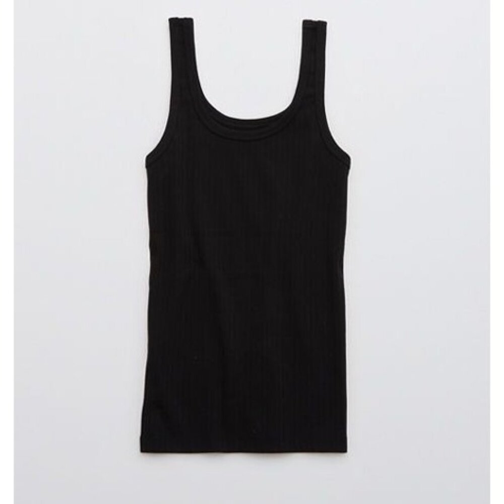 Aerie No Bs Wide Rib Tank Top Womens XS Black Casual Athleisure Contemporary NWT
